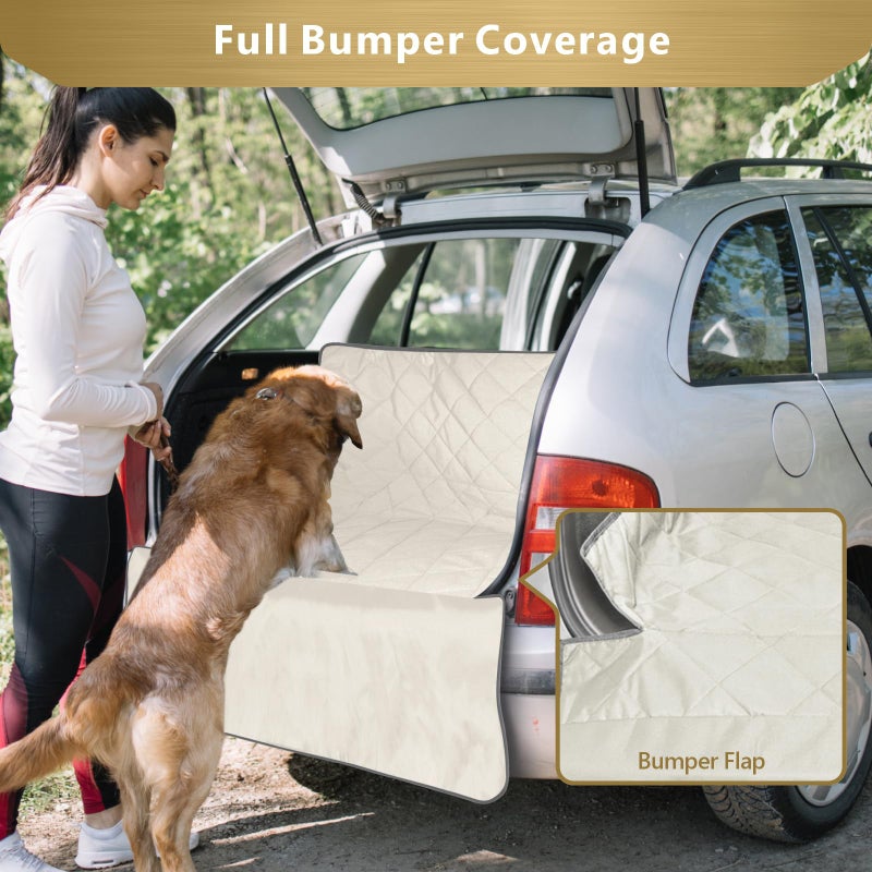 F-color SUV Cargo Liner for Dogs, Water Resistant Pet Cargo Cover Dog Seat Cover Mat for SUVs Sedans Vans with Bumper Flap Protector, Non-Slip, Large Size Universal Fit, Beige - Image 5
